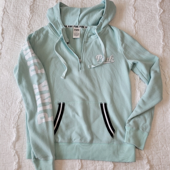 PINK Victoria's Secret 1/4 Zip Pull Over Hoodie S EUC Mint Vintage - Picture 9 of 15